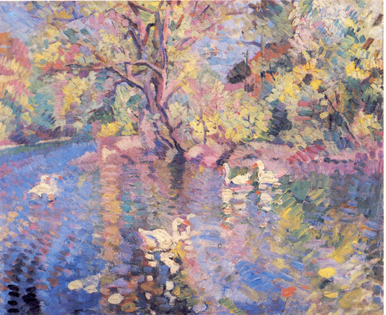 Schwäne im Park – Gemälde von 1910   