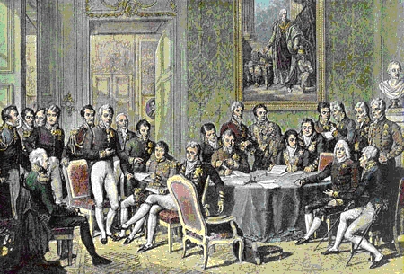 Delegierte beim Wiener Kongress, Stich von Jean Godefroy nach dem Gemälde von Jean-Baptiste Isabey
