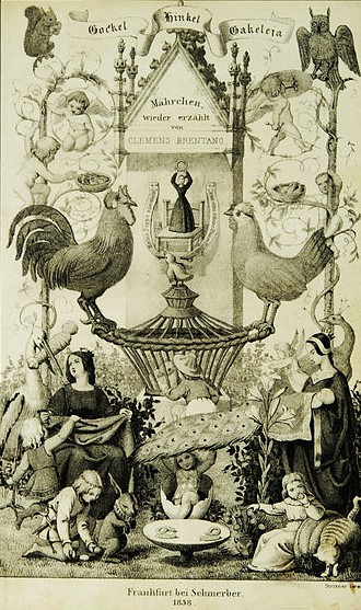 Gockel, Hinkel und Gackeleia, lithographiertes Titelblatt des Erstdrucks von 1838 