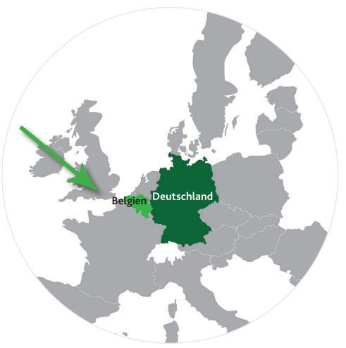 Karte Europas, Belgien und Deutschland sind gekennzeichnet