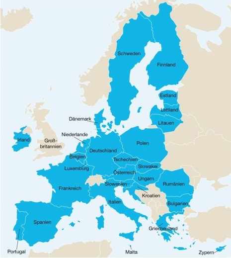 Karte aller Mitglieds-Länder der Europäischen Union